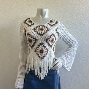 NWOT Boot Barn Handmade Crochet Granny Square long sleeve Top